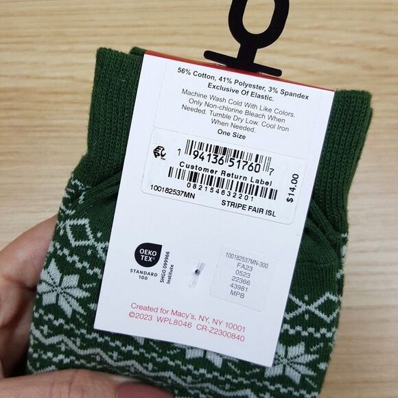 CLUB ROOM Crew Socks Mens Green 2-Pack Fair Isle Stripe Seamless Soft Touch - Picture 5 of 6